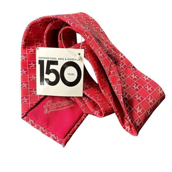 Men's Red Silk Tie with Vtg Houston Astros Macy's 150th Anniversary mlb - Picture 2 of 5
